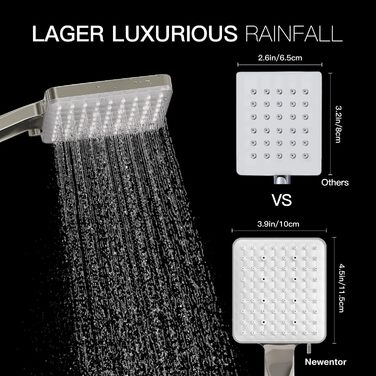 Насадка для душу Newentor з 6 режимами, велика, економна, високого тиску, золота (без шланга)