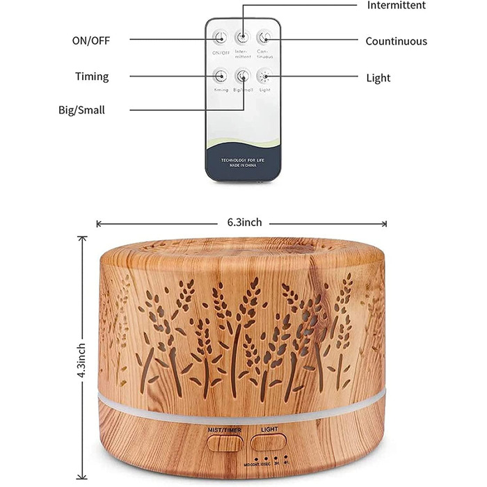 Мл Зволожувач повітря з аромадифузором, Ароматерапевтичний дифузор BPA без ефірних олій, Дифузор масел з таймером 7 світлодіодних кольорів світла для дитини Домашня спальня Офіс Yoga 500 мл Гілка дерева, 500