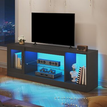 Тумба під ТБ YITAHOME з RGB-підсвічуванням, білий колір, 106x50x35 см. Тумба під телевізор з полицями та скляною полицею для телевізорів до 43 дюймів. Підходить для вітальні та спальні.