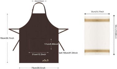 Фартух Viedouce з 2 упаковок, водонепроникний фартух для шеф-кухаря з кишенями, Регульований кухонний фартух, фартух для барбекю, нагрудний фартух, кухонний фартух ( коричневий фартух кухонний рушник)