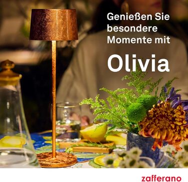 Zafferano Olivia Pro - портативна та перезарядна лампа для дому та саду, сенсорне керування, регулювання яскравості, 35 см, колір міді