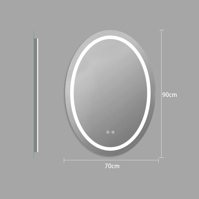 LED дзеркало для ванної кімнати 60x80 см з підсвічуванням, 3 кольори, регулювання яскравості, антизапар, сенсорне керування