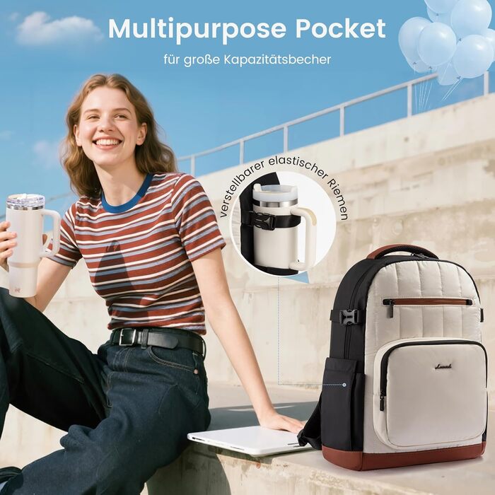 LOVEVOOK Рюкзак для жінок, водонепроникний шкільний рюкзак для підлітків, легка сумка-мішок з відділенням для ноутбука (17,3 дюйми), для вчителів, школи, університету, офісу, роботи (бежевий+коричневий+чорний)