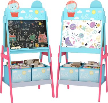 Дитяча мольберт-дошка AIYAPLAY 2 в 1 з двома ящиками для мольбертів та малюнком тварин