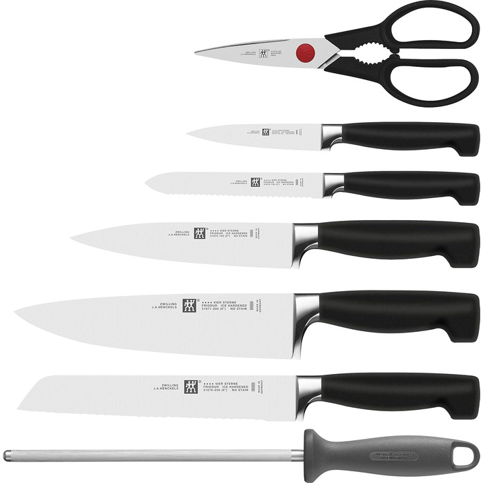 Набір ножів Zwilling Vier Sterne з підставкою, FRIODUR, з точилом та ножицями, світло-коричневий