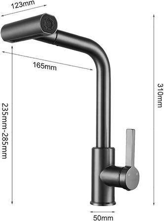Змішувач для кухні 360° зі шлангом, висувний змішувач для раковини, темно-сірий