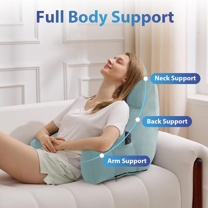 Подушка для читання з підлокітниками для дорослих, спинка для сидіння в ліжку, подушка з наповнювачем з піни з пам'яті з кишенями та знімним, пральним чохлом, для відпочинку, перегляду телевізора (Морська блакить, M(18 дюймів))