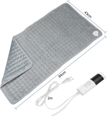 Електричне грілка для тіла 84x43 см з таймером, м'який фланнель для спини, шиї, плечей, сірий