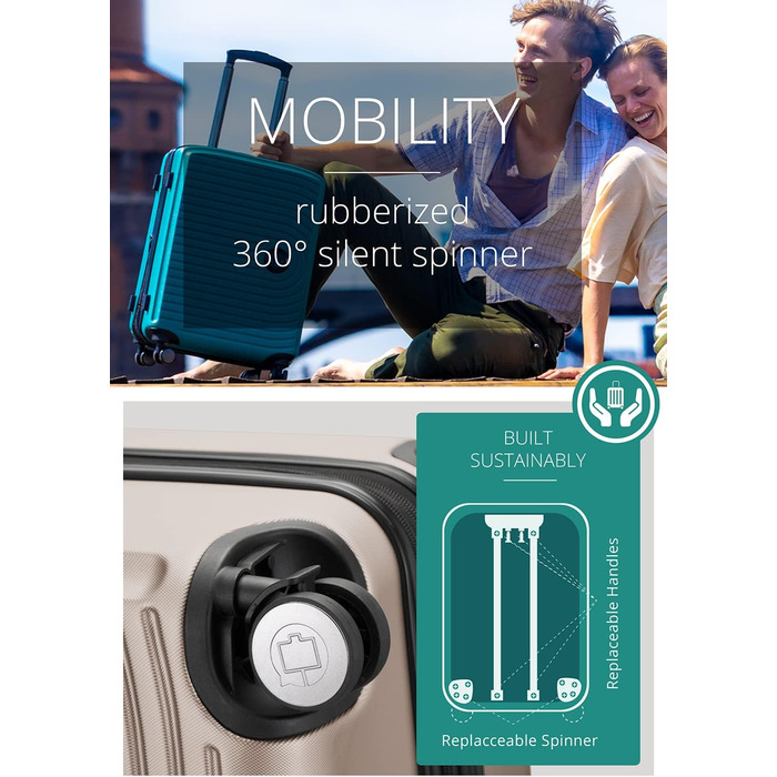 Набір валіз Hauptstadtkoffer Mitte 3шт + цифровий багажний тег - валізи-ролери 55/68/77 см + брелок з QR-кодом, 4 подвійні колеса, жорсткий корпус ABS, XL-розширення об'єму, TSA, (шампань, 55 см)