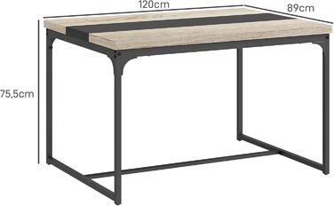 Стіл обідній HOMCOM для 6 осіб, кухонний стіл, індустріальний стиль, чорний метал та дерево, 120 x 89 x 75,5 см