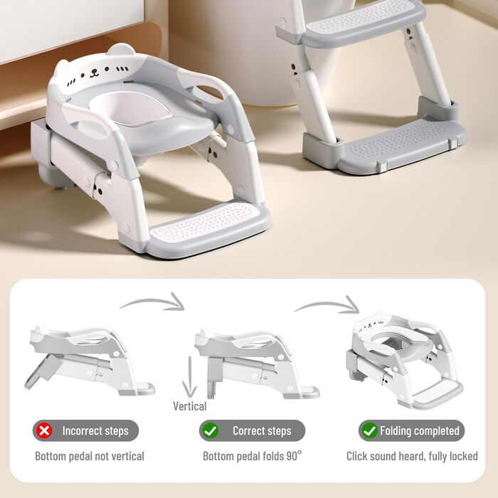 Дитячий унітаз-сходи 3-в-1 з поручнями, регульований по висоті, сірий. Тренажер для привчання до горщика