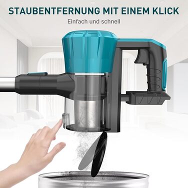 Бездротовий акумуляторний пилосос сумісний з Makita 18V, 2 x 5.5AH акумулятори, 15000Pa, LED, для твердих поверхонь, килимів та шерсті тварин (без акумулятора)