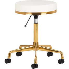 Стілець для перукарні, стілець для косметики, стілець для косметики, обертовий стілець, робочий стілець H4, золотисто-білий обертовий стілець з роликами, регульованими по висоті