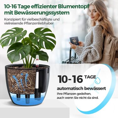 Автополив горщик з індикатором рівня води, 2 шт. - практичний горщик для квітів для зайнятих початківців та садівників, підходить для монстери/розмарину, для дому та саду (сірий, 20 см)