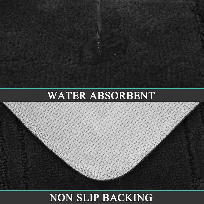 Набір килимків для ванної кімнати Pauwer, 3 шт., нековзні, з мікрофібри, чорні, для ванни, душової кабіни, машинного прання