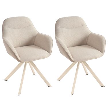 Обідні стільці поворотні з підлокітниками, комплект 2 шт., з м'яким сидінням з велюру, бежевий колір, для кухні та вітальні