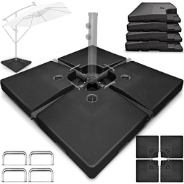 Підставка для парасольки Tillvex® 90 літрів / 120 кг – 4 частини для парасольки-намету з металевим з'єднувачем | Заповнюється водою або піском | Чорна, стійка до погодних умов