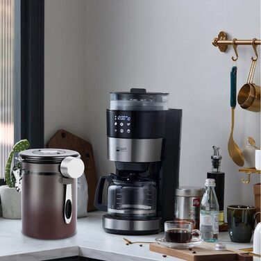 Герметична кавова банка з нержавіючої сталі, контейнер для кави з вакуумною герметизацією, 1,8L (сірий, коричневий)