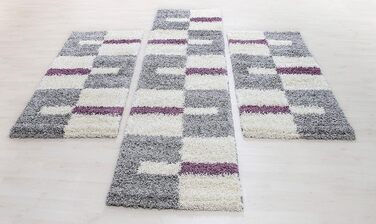 Килим для спальні з високим ворсом з 3-х частин - килим, що миється Надзвичайно пухнастий килим для ліжка для спальні (2 x 100x200 1 x 80x250, фіолетовий)