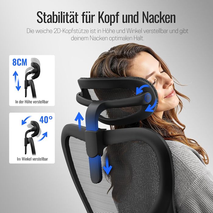 Яаса Крісло Plus: Ергономічне офісне крісло з підголівником, 2D-підтримкою попереку та 4D-підлокітниками. Тест-переможець 2026. Для дому та офісу, універсальні колеса (до 150 кг), чорний колір