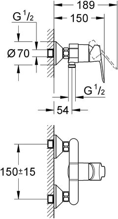 Змішувач для ванни Grohe BauEdge, хром, з перемикачем душ/ванна, 23334000