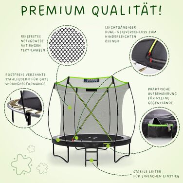 Батут Kinetic Sports 'Ultimate Pro' Ø 305 см для дітей з драбиною та захисною сіткою - чорно-неоново-зелений