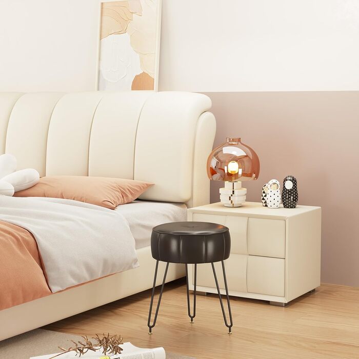 Чорний пуф-стілець для макіяжу в стилі гарбуза, 32x32x44 см (HBD036W)