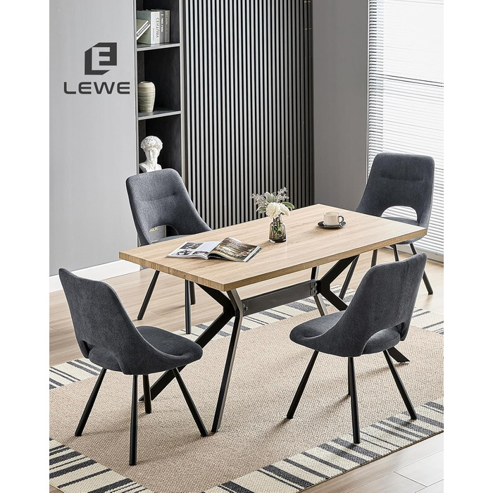 LEWE Комплект обідніх стільців 6 шт., поворотні, для кухні, вітальні, спальні, ергономічні, без підлокітників, тканина кашемір (темно-сірий, 4 поворотні)