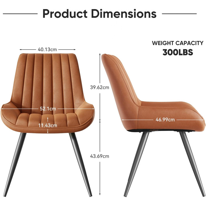 Обідні стільці для кухні з м'яким сидінням 10 см • Набір 2 шт. • Колір: коричневий • Металеві ніжки • Сучасний дизайн • FU01043BL-2