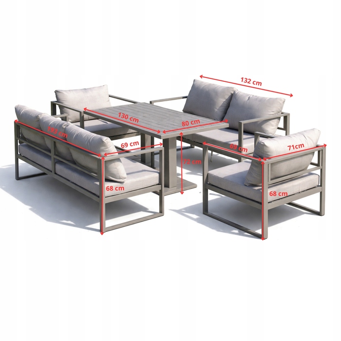 Комплект садових меблів зі сталі, сірий, 5 предметів