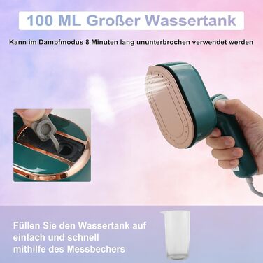 Парова праска 1000 Вт дорожній відпарювач, 15 с нагрівання, складаний на 180, портативний для дому/подорожей (зелений)