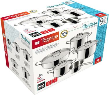 Набір посуду Tognana Vanitosa з нержавіючої сталі, 9 предметів: 3 каструлі, 1 сотейник, 1 сковорода, 4 кришки