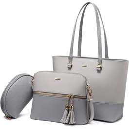 LOVEVOOK Сумка-шоппер для жінок, велика жіноча сумка, шкіряна сумка LOVEVOOK, 3-частинний набір (світло-сірий/темно-сірий)