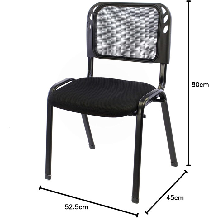 Набір з 8 офісних крісел Nexos Trading для конференцій та відвідувачів, чорні, з м'яким сидінням, стекуються, 52,5 x 45 x 80 см, металевий каркас