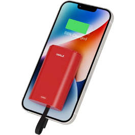 Портативний зарядний пристрій з кабелем, сумісний з iPhone і Samsung (червоний), 9000mAh