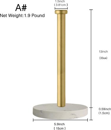 Тримач для паперових рушників на стільницю з мармуровою підставкою для кухні та ванної кімнати, білий/золотий