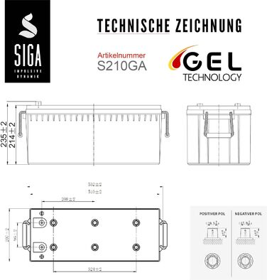 Гелевий акумулятор SIGA 12V 210Ah гелевий акумулятор Свинцево-кислотний акумулятор Акумулятор для човнів Акумулятор для автофургону Акумулятор для живлення сонячної батареї