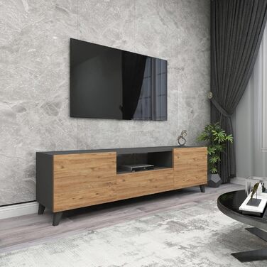 Тумба під телевізор en.casa Torsby, 3 двері, 140х30х46 см, антрацит/дуб, для вітальні
