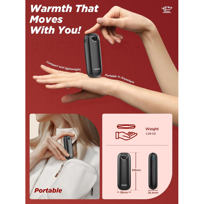 Електричні грілки для рук 10000mAh, 2 шт. [Подарункова коробка до Нового року] Повторно використовувані грілки USB для зими, для хворих на синдром Рейно, для активного відпочинку, ігор, павербанк (чорний)