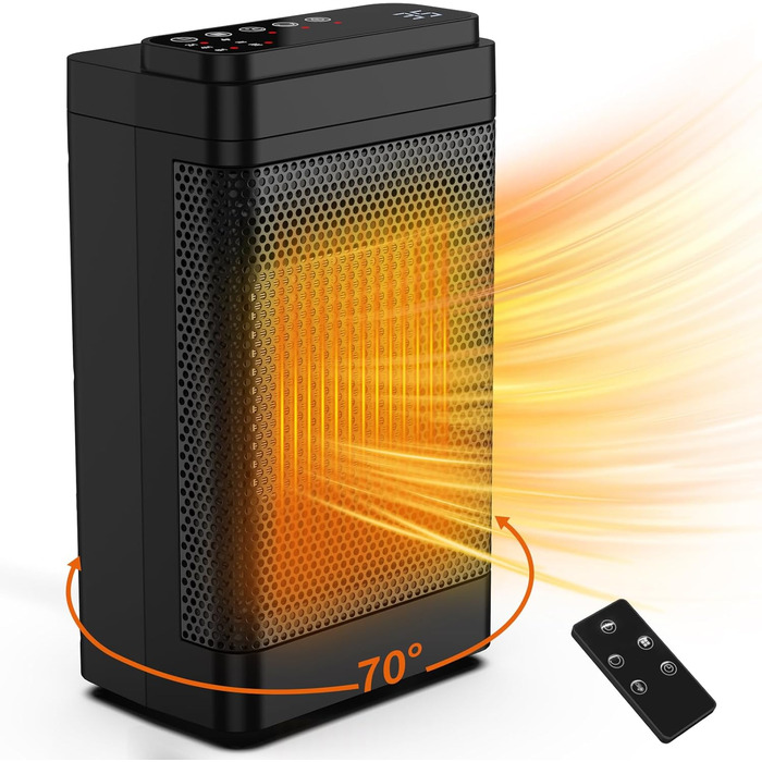 Тепловентилятор IAB 1500W PTC, портативний, LED-дисплей, 3 режими, вібрація 70, таймер, захист від перегріву, ванна кімната/офіс