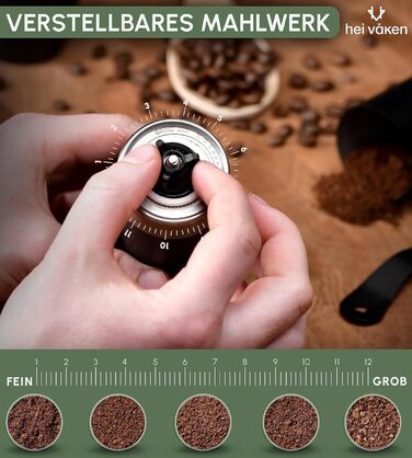 Ручна кавомолка з конічним жорнами - регульований ступінь помелу - кавомолка з нержавіючої сталі для дому та в дорогу
