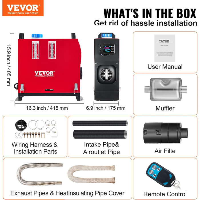 Дизельний обігрівач VEVOR 12V, 8kW для авто, RV, човнів, автобусів та вантажівок (червоний)