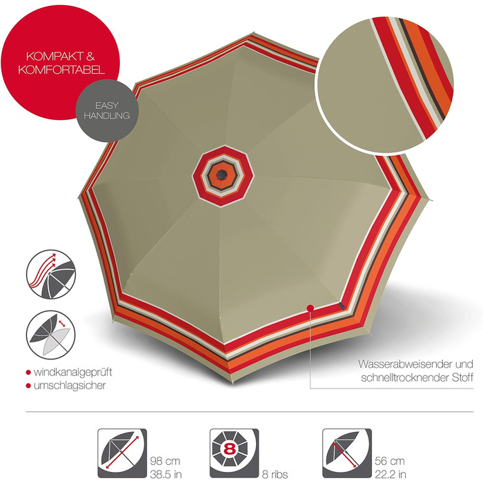 Складна парасолька Knirps T.200 Duomatic - відкриття-закриття-автоматичний, складний, штормонепроникний, вітрозахисний (94 см, Grace Sand)