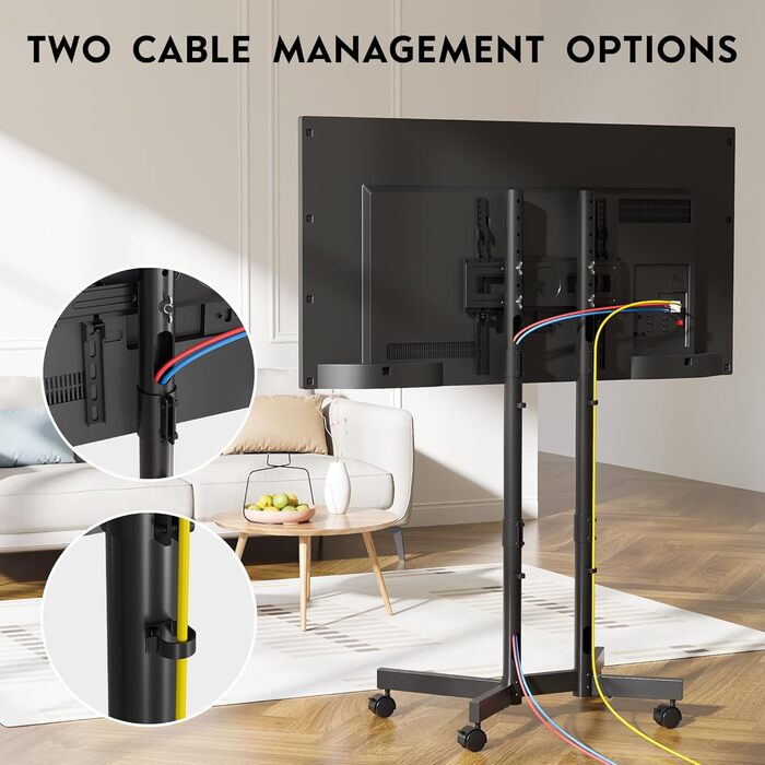 Мобільна підставка для телевізора BONTEC 32-70 дюймів, чорна, з колесами, регульована висота, VESA 400x400, до 50 кг, з кабельним каналом