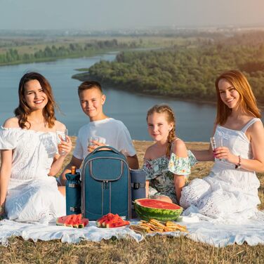 Набір для пікніка Hap Tim на 4 особи з термосумкою, деком, набором столових приборів та тримачем для вина (блакитний)