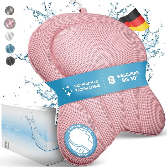 Преміум подушка для ванни XXL рожева | Додаткові подушки для шиї та плечей | Швидковисихаюча, пральна подушка для ванни з 4 великими присосками | Подушка для ванни рожева XX-Large