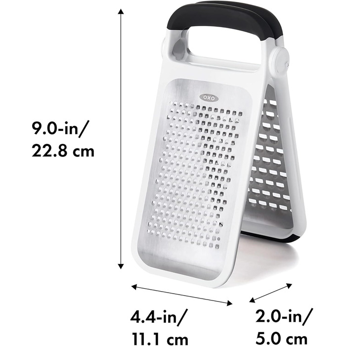OXO Good Grips Двостороння тертка з контейнером для збору – для овочів та інших продуктів, срібна/чорна