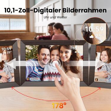 Frameo Цифровий фоторамка WiFi, 10.1 дюйма, HD IPS сенсорний екран, 32 ГБ пам'яті, автоматичне обертання, хмарна підтримка, віддалене завантаження фото та відео