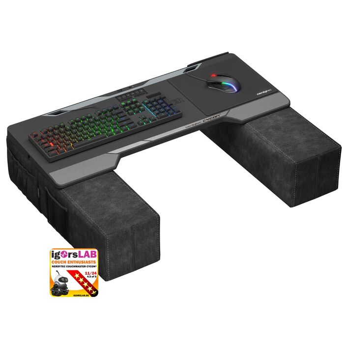 Couchmaster CYCON³ Black HORIZONLIGHT – стіл для ноутбука для геймінгу, чорний, з USB-хабом