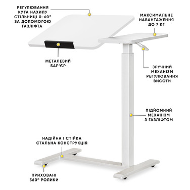 Стіл Hommex Mobidesk Duo USB White (арт. ТН-010-2 White)